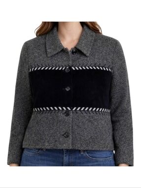 Positive Attitude~Women VTG 80s Cropped Patchwork Jacket~Speckle Black White~14